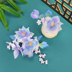 2025 Nuevo Diseño Original Hecho a Mano, Tocado Hanfu de Seda Morada con Flores, Estilo Antiguo, Exquisito y Versátil, Adorno para el Cabello Termoconformado - Product Image 4