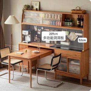 Japanese Cherry Wood <b>Sideboard</b> Multi-Functional <b>Kitchen</b> Cabinet With Pegboard Storage And Wine Rack - Product Image 3