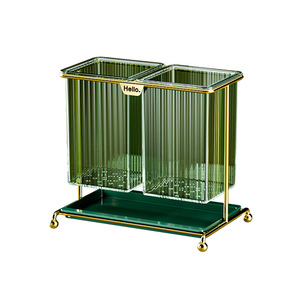 Chopstick Holder Double Layer Drainable Plastic Kitchen Storage Rack With Stand Square Transparent Silver Amber Gold - Product Image 5