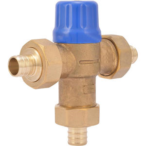 Robinet mélangeur thermostatique à sertir de 3/4 pouce avec raccords à barbillon et vannes de refoulement intégrées, raccord de plomberie en laiton sans plomb - Product Image 2