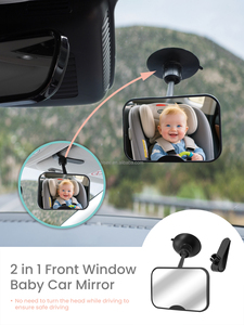 Miroir de voiture 360 degrés 2 en 1 pour bébé pour sièges orientés vers l'arrière Miroirs de sécurité pour enfants avec installation sans outil - Product Image 2