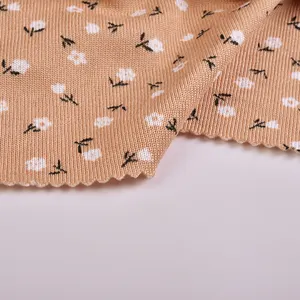 New Arrival 96%polyester 4%spandex Printed Floral Brushed Knitted Rib Fabric For Women Dress