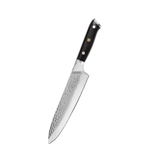 Fornitore del coltello da cucina della lama dell'acciaio inossidabile della maniglia di legno del modello martellato coltello del cuoco unico