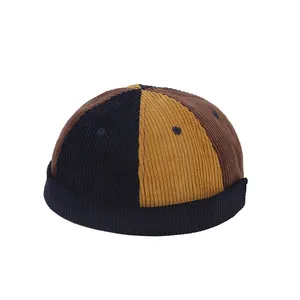 Hip Hop all'aperto Vintage inverno autunno caldo cappello berretto a cupola giuntura di colore senza lembo berretti di velluto a coste Docker berretto senza visiera