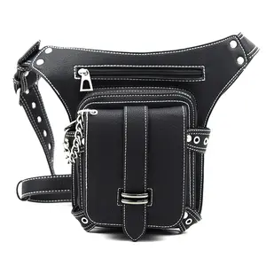 Gothic Waist Bag Fanny Pack PU Leather Steampunk Bag Purse Chain Leg Bag Messenger Hip Pouch