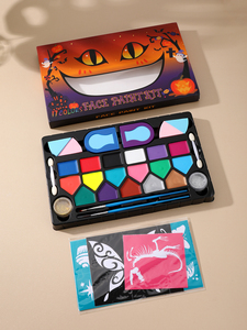 Kit d'art corporel pour enfants non toxique sûr <span class=keywords><strong>maquillage</strong></span> activé par l'eau couleurs de clown pochoirs et outils de peinture de visage à paillettes - Product Image 6