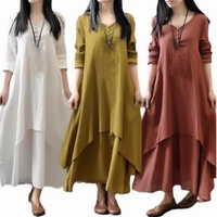 Robe Décontractée Femme Printemps Automne 2026 en Coton Lin à Manches Longues et Coupe Ample