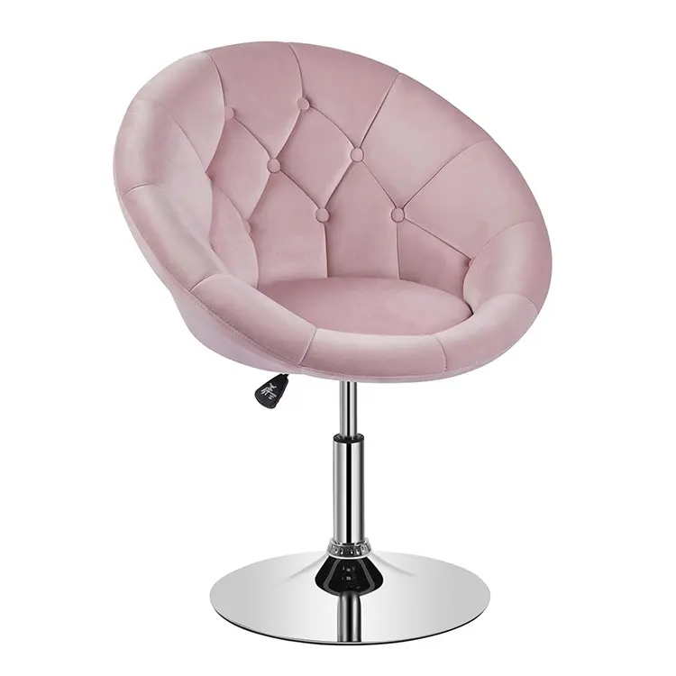 Höhenverstellbarer rosa Wohnzimmer-Eigenmöbel-Schminkstoff samt Rundgestell Rücken schwenkbar Akzent Freizeit-Lounge-Sessel mit Chrome-Rahmen