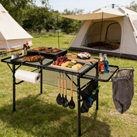 Table pliante avec porte-serviettes en papier et poubelle pour barbecue portable, pique-nique, extérieur, petite table pliante à deux hauteurs