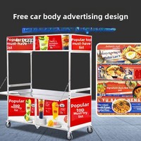 HIKITCHEN Chariot mobile multifonctionnel pliable en acier inoxydable de style rétro pour la vente de snacks, le commerce de rue et la restauration