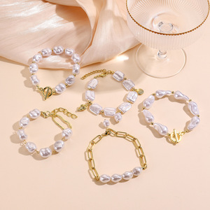 <span class=keywords><strong>Bracelet</strong></span> de perles baroques européennes et américaines pour femme, perles irrégulières, luxe léger, haut de gamme, pour touristes - Product Image 2