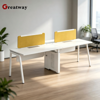 Meubles de bureau modernes, poste de travail modulaire pour 2 à 4 personnes avec surface en MFC bois, pieds partagés et cloison de bureau