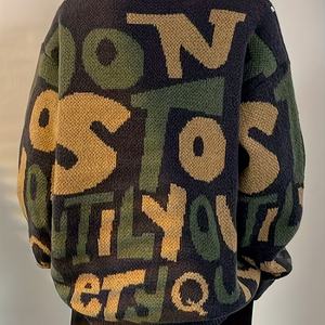 Vintage High Stretch <strong>Men</strong> Sweater Jacquard Pullover Top <strong>Men's</strong> Letter Print Knitted Sweater <strong>Winter</strong> Crew Neck <strong>Jumper</strong> - Product Image 4