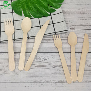 EVERYDAY Natural Birch Wood Biodegradable Disposable Cutlery 160mm 140mm Wooden <strong>Spoon</strong> <strong>Knife</strong> <strong>Fork</strong> <strong>Set</strong> - Product Image 5