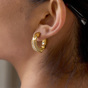Pendientes de Aro de Acero Inoxidable con Baño de Oro e Incrustaciones de Cristal, Joyería para Fiestas, Accesorio de Moda para Mujer - Product Image 2