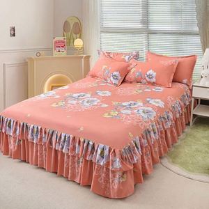 Double Layer Floral Printed 100% Polyester 100TC 30 Count Washable All-Season Bilateral Home Use <b>Bed</b> Skirt Set - Product Image 2