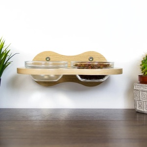 Tempat Makan Hewan Peliharaan Dinding dengan Logo Kustom, Mangkuk Kayu dengan 2 Mangkuk Kaca untuk Kucing Anjing - Product Image 6