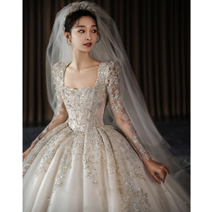 <span class=keywords><strong>Robe</strong></span> <span class=keywords><strong>de</strong></span> <span class=keywords><strong>mariée</strong></span> principale à manches longues nouvelle <span class=keywords><strong>mariée</strong></span> <span class=keywords><strong>grande</strong></span> queue industrie lourde française haut <span class=keywords><strong>de</strong></span> gamme petit Style Satin - Product Image 2