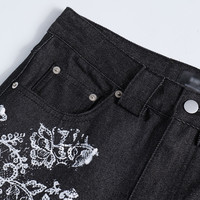 Pantalon en jean évasé pour homme, style décontracté automne, imprimé végétal, coupe ample, jambe large, taille moyenne, style hippie, haute qualité