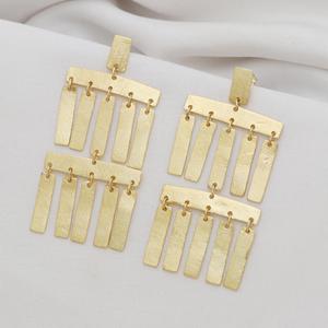 Trendy Design Gold plated brass long chandelier <b>earrings</b> with shiny brushed texture , Party wear <b>earrings</b> - Product Image 2