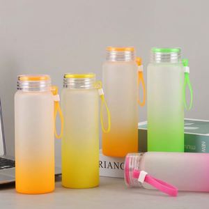 Office Household Cold Juice Glass Mug 500ml Ombre Matte High Borosilicate Glass With Tiny Matching Color Carry Lanyard Cap - Product Image 2