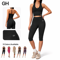 Ensemble de sport côtelé sans couture respirant grande taille pour femme GH – Ajustement parfait, antichoc, haute élasticité, effet push-up fessier, contrôle du ventre, idéal pour la course à pied
