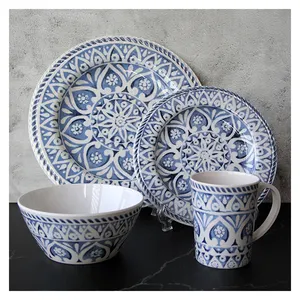 SEBEST Melamine tableware Factory Blue And White Porcelain Dinner Plates Melamine dinnerware set Kitchenware Chinese Tableware