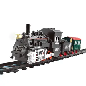 Classic Toy Collection Mini Track Train Game Toys Simulation Retro Electric Lighting Smoke Railcar Toys Set Plastic Color Box