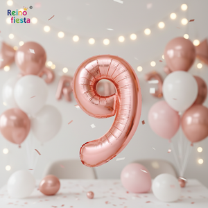 Palloncino da 16 pollici in oro rosa Mylar numero 9 con decorazioni eleganti per feste - Product Image 3