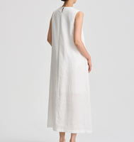 Neues Design Ärmelloses Tank-Kleid Lässiges Weites Maxi-Kleid mit Unsichtbarer Tasche Maßgeschneiderter Langer Rock O-Ausschnitt Leinen-Baumwolle Gewebtes Damenkleid