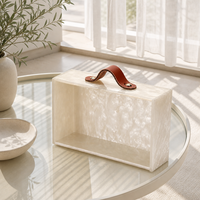 Boîte de rangement de mahjong en acrylique nacré irisé de qualité supérieure avec poignée en cuir, rivets métalliques, étui anti-poussière pour tuiles, idéale pour les jeux à domicile