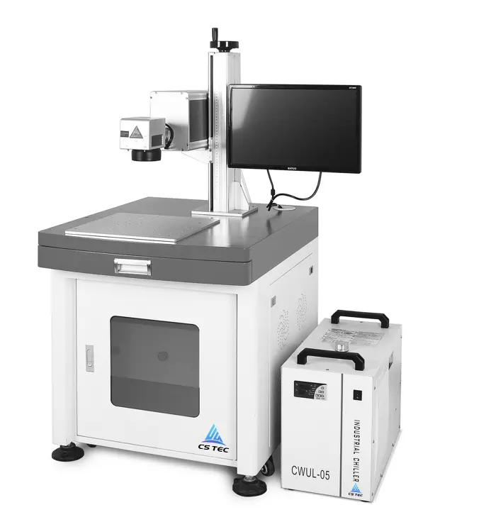 Mesin penanda Laser serat UV Portabel Desktop mesin ukir logam dengan sumber Laser Raycus Max JPT otomatis