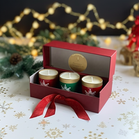 Boîte d'emballage en verre personnalisée de luxe avec logo, coffret cadeau de bougies de Noël, ensemble de 3 pièces