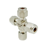 Konektor Pipa Silang Gas Industri 6mm 1/2"  Kompresi Double Ferrule 4 Arah Sambungan Silang