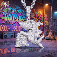 Chaîne cubaine Moissanite personnalisée en gros ou Collier Hip Hop Rapper pour homme avec pendentif sac à monnaie requin entièrement serti de diamants