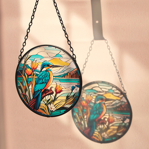 Atrapasoles de Vidrio Pintado con Aves y Animales, Estilo Rústico Art Deco, Adornos Colgantes de 16 cm para Decoración de Jardín y Patio - Product Image 1