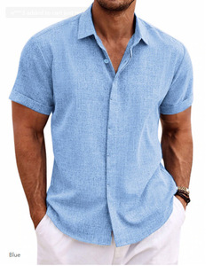 Camicie Casual da Uomo a Quadri con Colletto, Ultimi Modelli Vintage, in Lino Sintetico, a Maniche Corte, Bianche, Eleganti, Personalizzabili, per il Commercio all'Ingrosso - Product Image 1