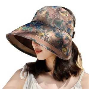 หมวกปีกกว้างสำหรับผู้หญิงระบายอากาศได้น้ำหนักเบาพิมพ์ลายดอกไม้ป้องกันแสงแดดใช้กลางแจ้งหมวกฤดูร้อนแบบพับได้ - Product Image 4