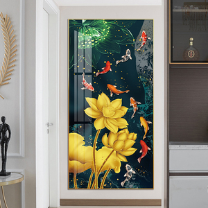 Thiết kế cá in trên vải và poster cho trang trí nhà hoa sen vàng, lá sen xanh và một nhóm các bức tranh cá koi và nghệ thuật treo tường - Product Image 5