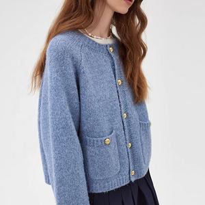 <span class=keywords><strong>Cardigan</strong></span> Vintage a maniche lunghe da donna Chic top Chic in colore azzurro top alla moda Chic per l'inverno - Product Image 2