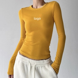 Maglietta <span class=keywords><strong>Intima</strong></span> in <span class=keywords><strong>Cotone</strong></span> di Alta Qualità Personalizzata, T-shirt Aderente a Maniche Lunghe da <span class=keywords><strong>Donna</strong></span> con Collo Tondo per Yoga e Fitness - Product Image 4