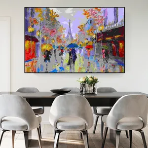 Impressionism Hand Painting Street Eiffel Tower Art Painting on Canvas Oil Wall Decoration