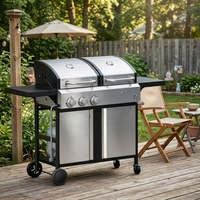 Barbecue au charbon de bois en acier inoxydable de haute qualité + grill à gaz à 3 brûleurs avec table latérale