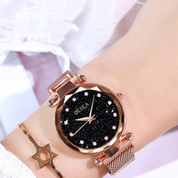 Montre Femme Cadeau Ciel Étoilé Boucle Magnétique Élégante Or Rose Décontractée Quartz Unique pour Femme et Fille Vente en Gros