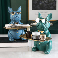 Décoration d'intérieur en résine, pour décor de maison, accessoires d'entrée, organisateur de bureau, sculpture d'animaux, porte-clé, plateau de rangement de statue de bouledogue