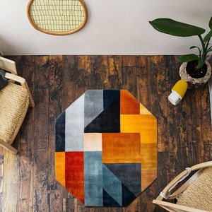 พรมปูพื้นผ้าขนสัตว์ทรงแปดเหลี่ยมแบบนามธรรมที่ทันสมัยสีสันสดใสและมีสีสันสดใสสำหรับตกแต่งบ้านและพื้นที่ใช้สอย - Product Image 5