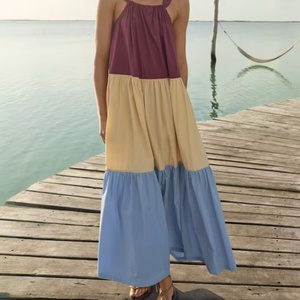 เดรสลำลองผ้าฝ้ายลินิน 100% สไตล์โบฮีเมียน ตัดต่อผ้าแบบฮอตแพทช์เวิร์ค ความยาวปานกลางสำหรับผู้หญิง ขายดีช่วงซัมเมอร์ - Product Image 1