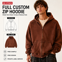 Sweat à capuche zippé surdimensionné en coton délavé et vieilli, personnalisable, marque privée, épais, pour homme