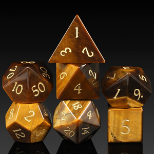 Magnifique ensemble de dés DND en œil de tigre, pierre précieuse naturelle, faits à la main, écologiques, 7 pièces, dés polyédriques, chiffres dorés, Dungeons & Dragons <span class=keywords><strong>RPG</strong></span> - Product Image 1
