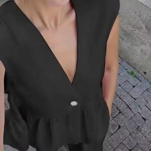 Conjunto de Ropa de Lino Cómoda de Alta Calidad a Bajo Precio 2025, Top Corto Informal Rosa de Algodón para Mujer, Pantalones Cortos de Lino con Cintura Elástica - Product Image 3